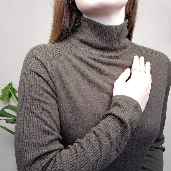 Vintage 90s Y2K Mockneck Sweater Chocolate Brown Medium - Picture 4 of 5
